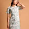 Robe courte blanche et turquoise/vert pour femme, croisée par lacets dans le dos