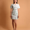 Robe courte blanche et turquoise/vert pour femme, croisée par lacets dans le dos