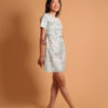 Robe courte dos croisé blanche et turquoise/vert pour femme, croisée par lacets dans le dos