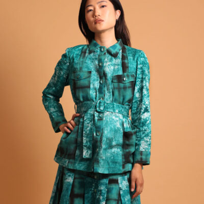 Veste saharienne femme de couleur turquoise/verte à motif pour femme, turquoise safari jacket for women