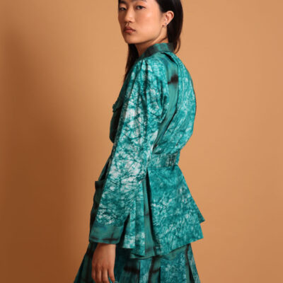 Veste saharienne femme de couleur turquoise/verte à motif pour femme, turquoise safari jacket for women