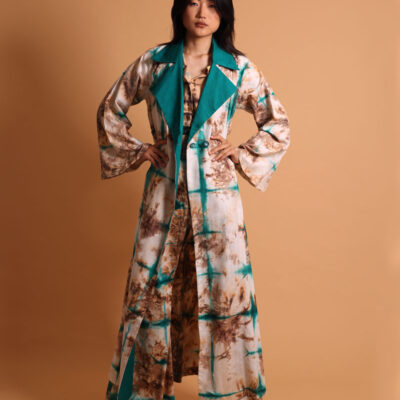 Manteau trench blanc et turquoise pour femme, long and fluid trench coat