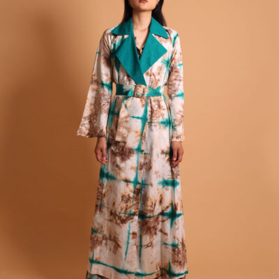 Manteau trench blanc et turquoise pour femme, long and fluid trench coat