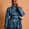 Manteau mi saison bleu à col avec ceinture pour femme - Kroskel et son manteau de luxe pour femme