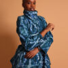 Manteau mi saison bleu à col avec ceinture pour femme - Kroskel et son manteau de luxe pour femme