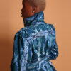 Manteau mi saison bleu à col avec ceinture pour femme - Kroskel et son manteau de luxe pour femme