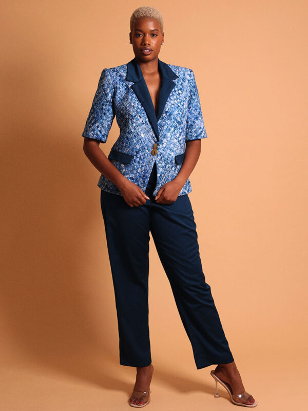 Tailleur bleu pantalon avec veste blazer pour femme - Kroskel, la marque de luxe pour femme