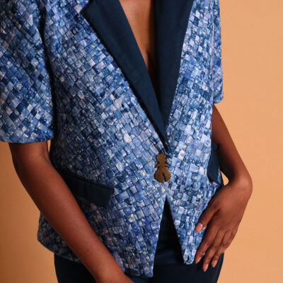 Tailleur bleu pantalon avec veste blazer pour femme - Kroskel, la marque de luxe pour femme