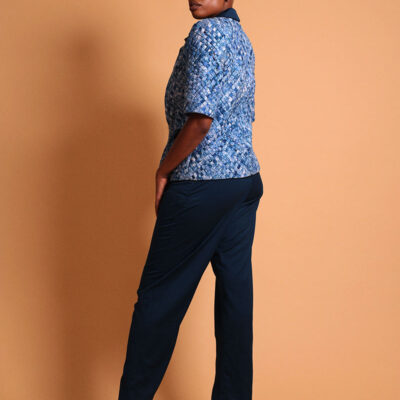 Tailleur bleu pantalon avec veste blazer pour femme