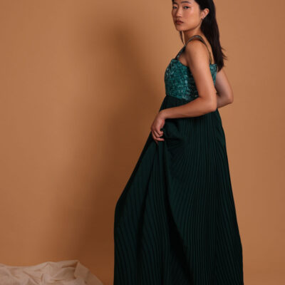 Combinaison pantalon plissé vert pour femme