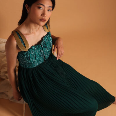 Combinaison pantalon plissé vert pour femme