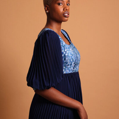 Robe bleue courte en mousseline pour femme - Kroskel, la marque de luxe pour femme