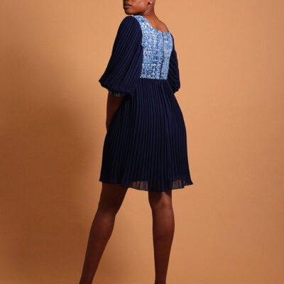 Robe bleue courte en mousseline pour femme - Kroskel, la marque de luxe pour femme