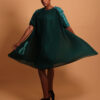 Robe verte plissée mi-longue pour femme - La robe luxe femme Plume