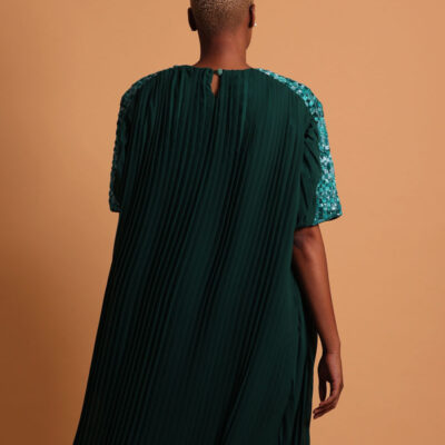 Robe verte plissée mi-longue pour femme - La robe luxe femme Plume