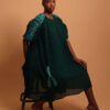 Robe verte plissée mi-longue pour femme - La robe luxe femme Plume