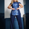 Pantalon fluide bleu à taille haute - Sarah