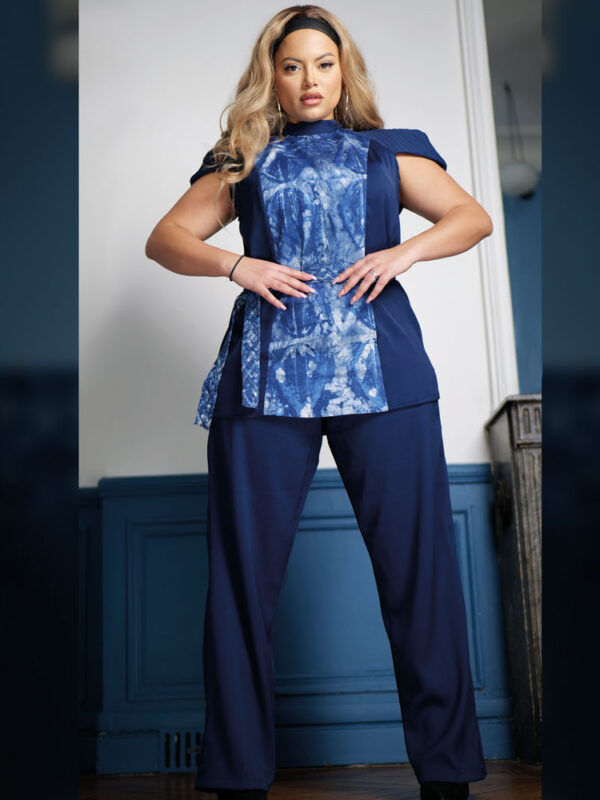 Pantalon fluide bleu à taille haute - Sarah