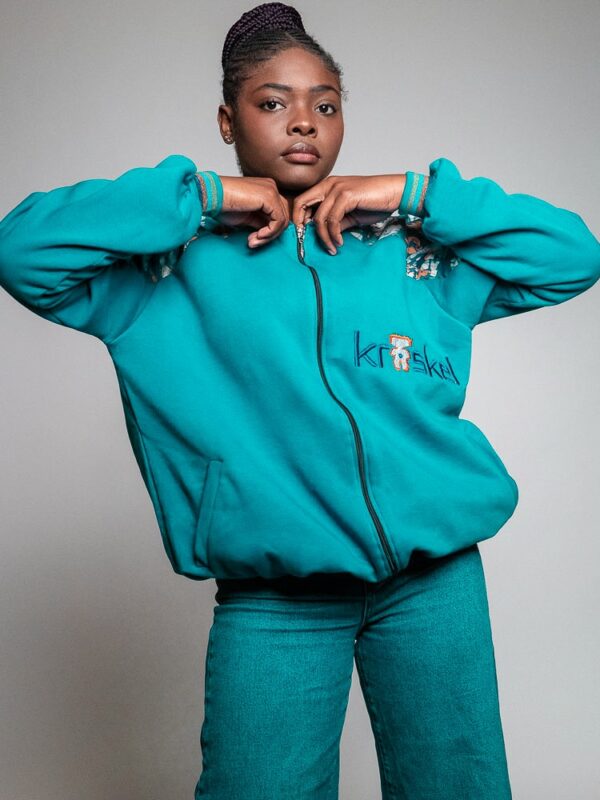 Sweatshirt zippé Kroskel – Turquoise (broderie dos)
