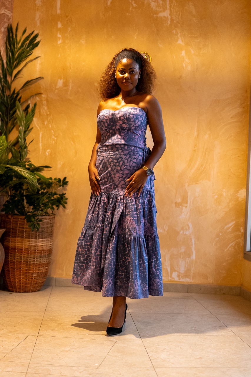 Jupe longue Kroskel — Pagne Indigo Nattes – Image 2