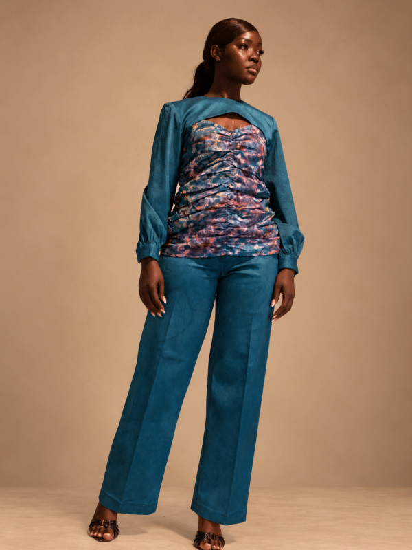 Pantalon droit Kroskel — Turquoise Moucheté