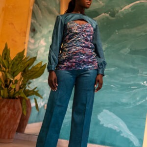 Pantalon droit Kroskel — Turquoise Moucheté - Thumbnail Image 2