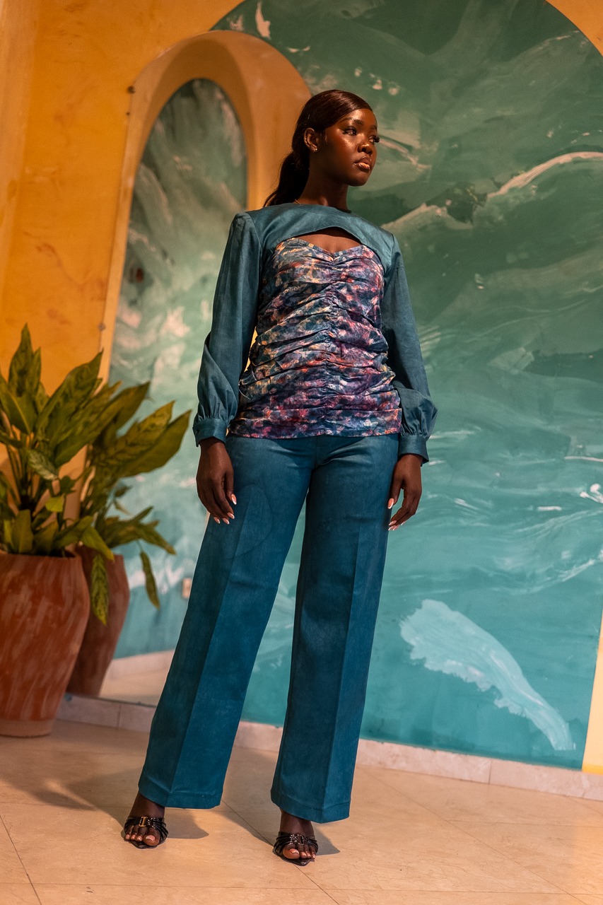 Pantalon droit Kroskel — Turquoise Moucheté – Image 2