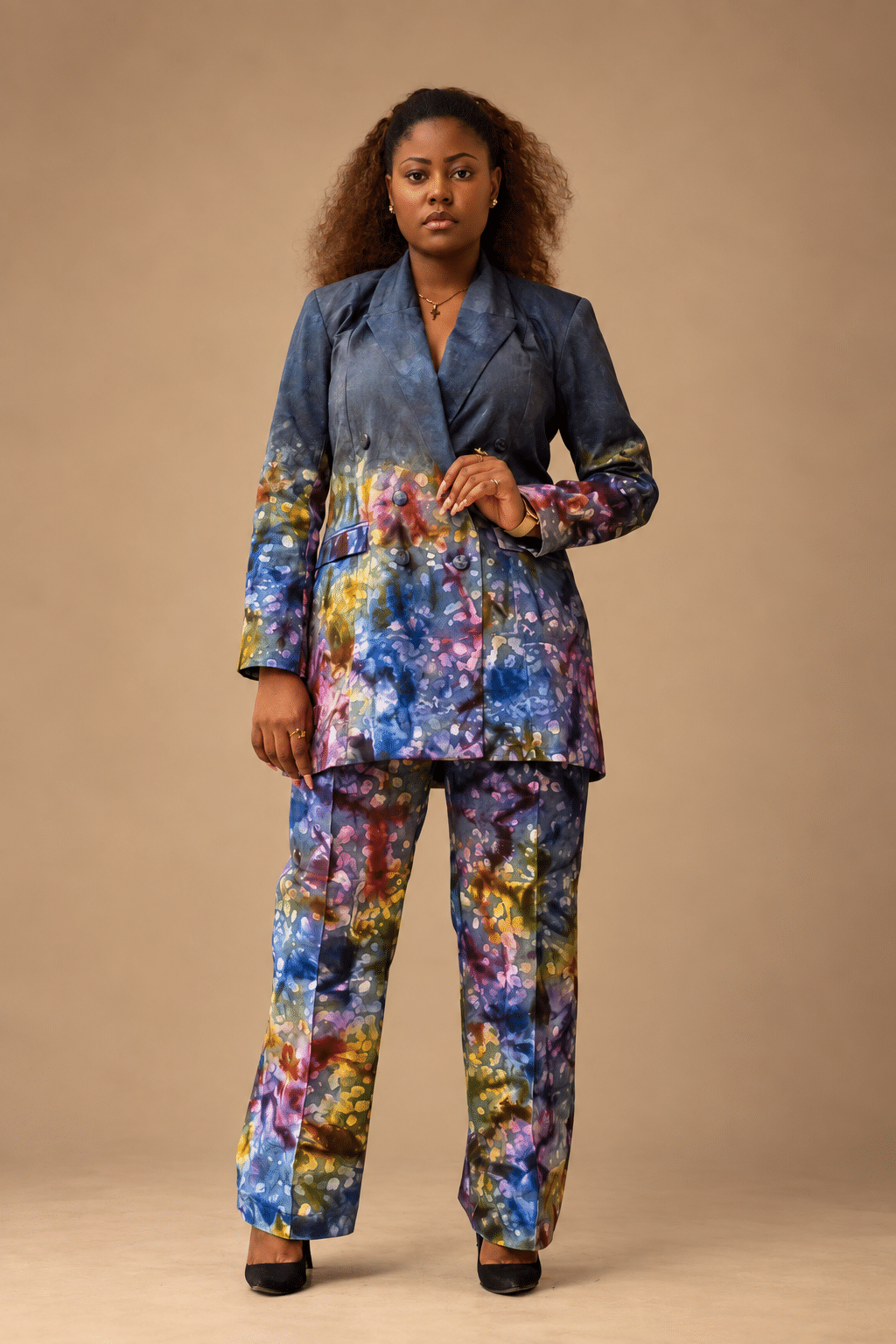 Pantalon de tailleur Kroskel en coton glacé — Dégradé floral – Image 1