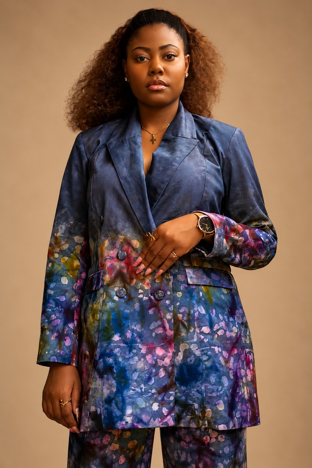Pantalon de tailleur Kroskel en coton glacé — Dégradé floral – Image 3